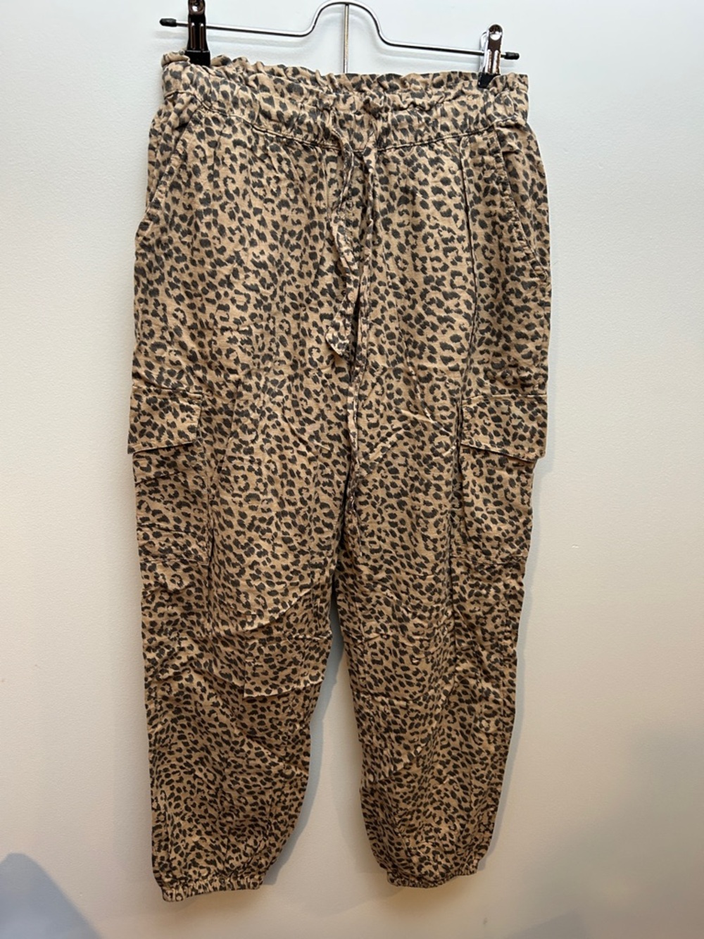 aerie Tan and Black Leopard Print Cargo Joggers